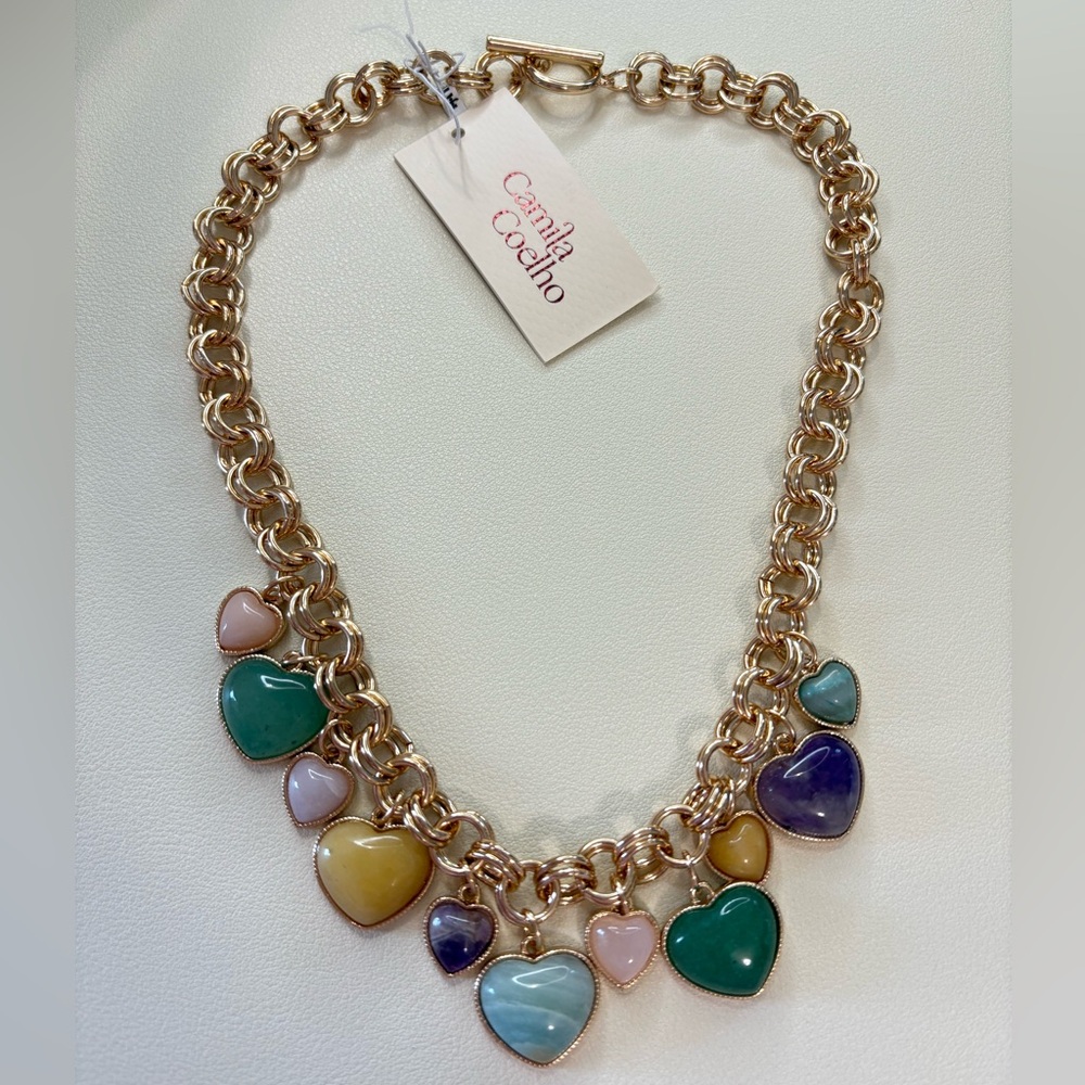 Camila Coelho semi precious stones heart charm necklace